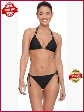 String Triangle Bikini Set with Removable Cups and Tie Side Bottoms